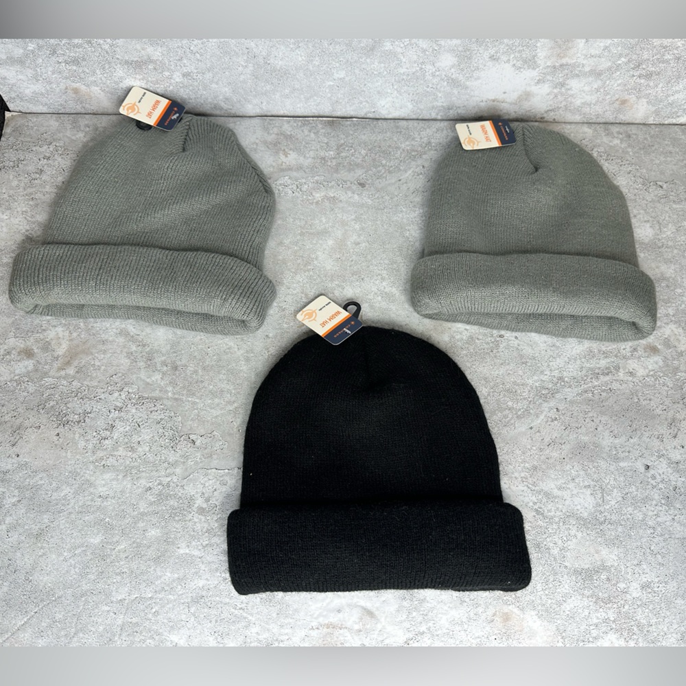 Compass Set of 3 Warm acrylic beanies adults 2‎ grey 1 Black  (All 3 Included)